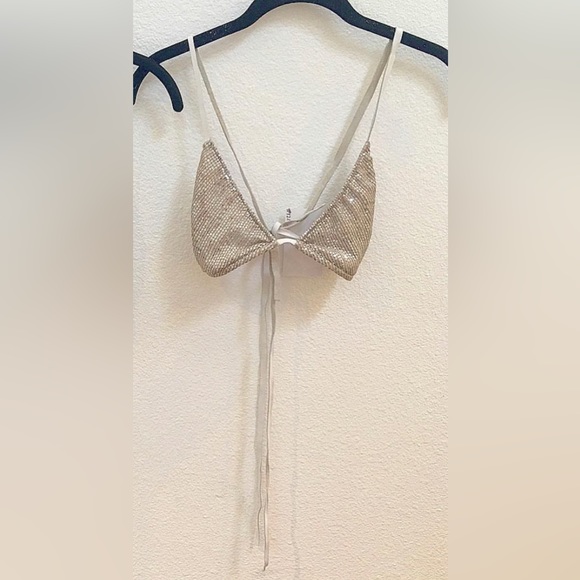 Silk sequin, leather straps, bralette, and bikini top “katharine story” - Picture 1 of 1
